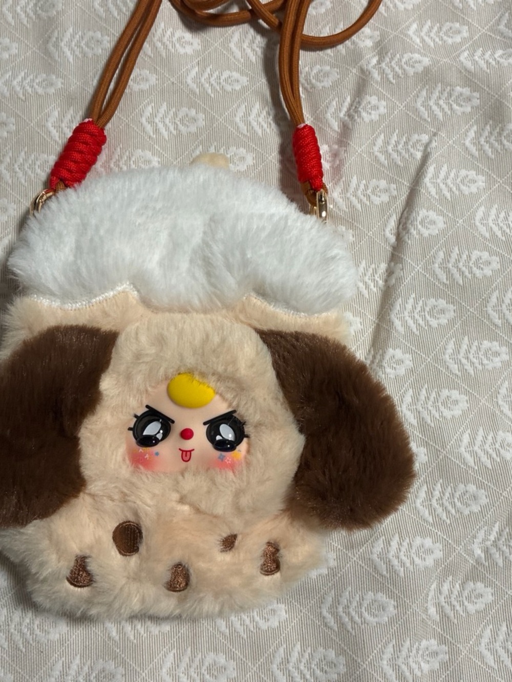 Cute Plush Puppy Crossbody Bag for Kids - Cream & Brown